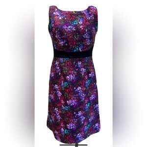 Size: 16 Chetta B Purple/Black/Blue Floral Butterfly Wing Print Sleeveless Dress
